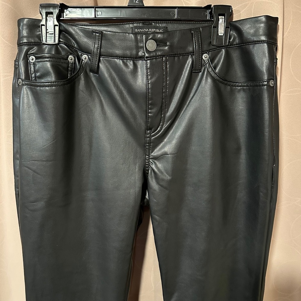 Banana Republic Womens Black Faux Leather Bootcut Fit FlarePants Size 30/10 - Picture 2 of 6